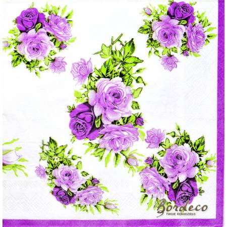 Serwetka do decoupage róże fioletowe 33x33cm